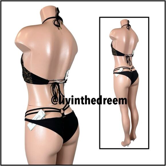 Beach Bunny Gunpowder and Lace High Neck bikini top L & Skimpy Bottoms M $289 - Picture 7 of 15